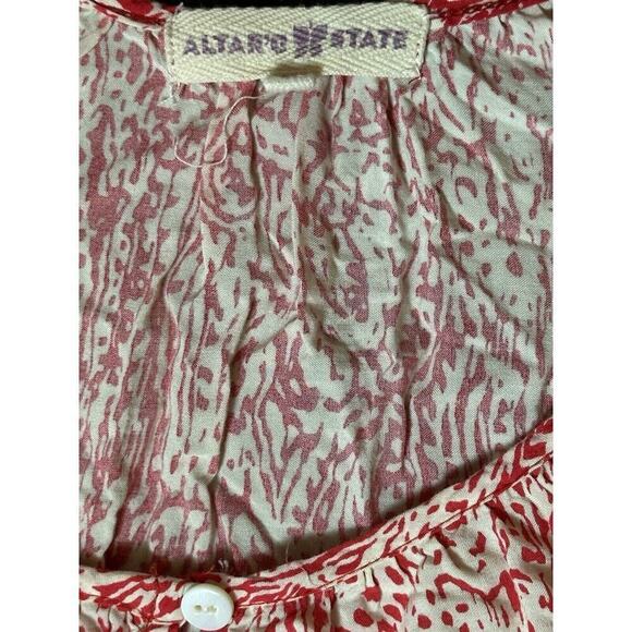 Altar’d State Shirt Womens Size Medium Red Beige Flowy Flutter Top Cottagecore - Picture 7 of 8